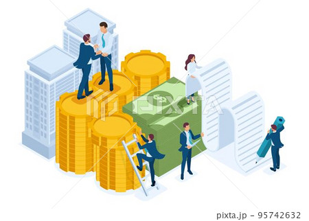 Isometric Bank employees draw up a mortgage loan, businessmen. Concept for web design 95742632