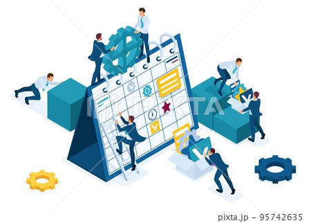 Isometric Businessmen make a business plan for the next month. Concept for web design 95742635