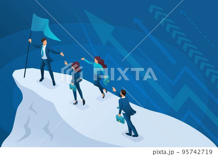 Isometric business concept, a successful leader leads his team to success. Concept for web design 95742719