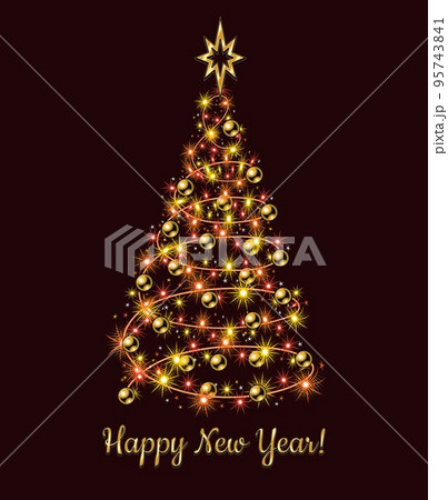 Fancy christmas tree made of festive colorful garland, gold balls 95743841