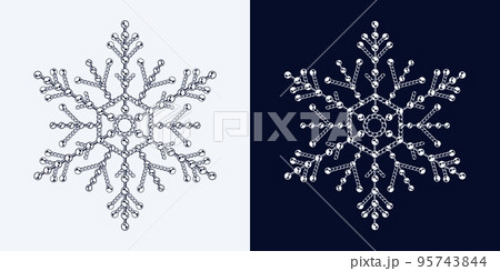 Fancy monochrome snowflake made of chains with ball beads 95743844