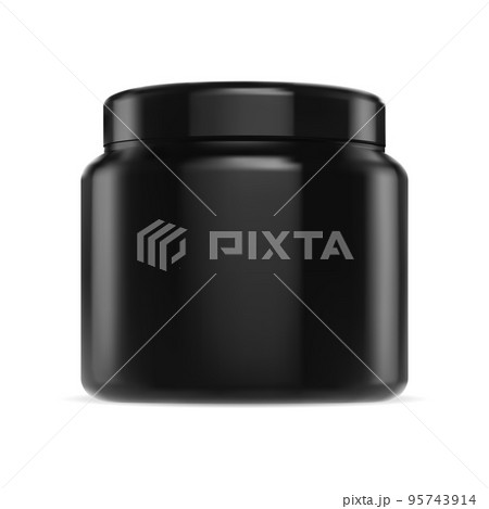 Black cream jar. Black plastic cosmetic package mockup 95743914