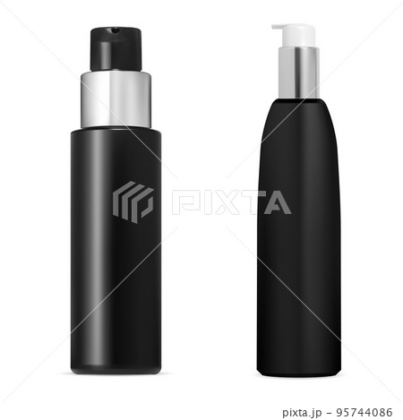 Black pump bottle, silver cap. Foundation container 95744086