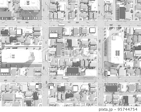住宅街　真俯瞰　線画風　マンガ背景　家　 95744754