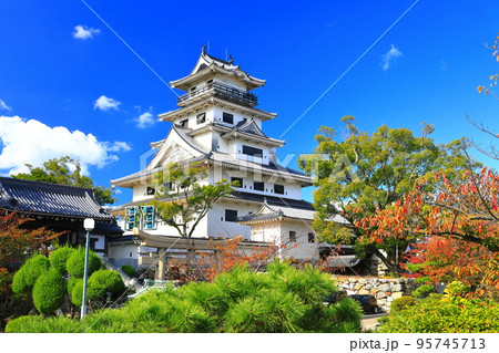 【愛媛県】快晴の今治城と紅葉 95745713