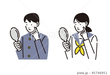 人物 ニキビ、肌荒れに悩む中学生の男女セット 人物 ニキビ、肌荒れに悩む中学生の男女セット 95746951