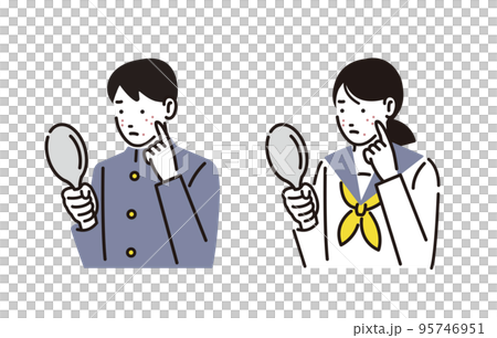 人物 ニキビ、肌荒れに悩む中学生の男女セット 人物 ニキビ、肌荒れに悩む中学生の男女セット 95746951