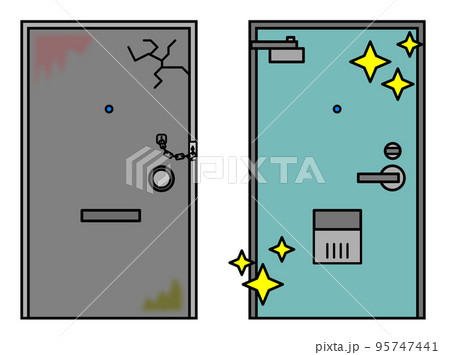 古くなった玄関扉を新しいドアにリフォームするイラスト 古くなった玄関扉を新しいドアにリフォームするイラスト 95747441