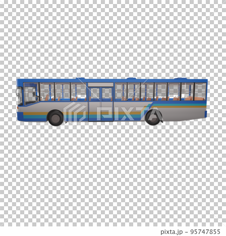 3D render thailand city bus blue white yellow color png illustration 95747855