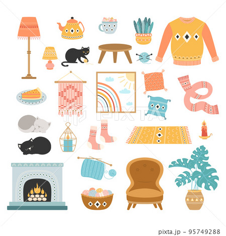 cartoon set of cozy elements in scandinavian style cartoon set of cozy elements in scandinavian style 95749288