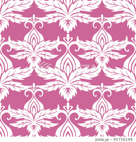 symmetrical seamless ornament tile of white graphic abstract elements on purple background, texture, design 95750199