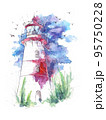 lighthouse watercolor painting illustration. Hand drawn watercolourr art. Sketching artwork. 95750228