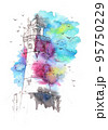 lighthouse watercolor painting illustration. Hand drawn watercolourr art. Sketching artwork. 95750229
