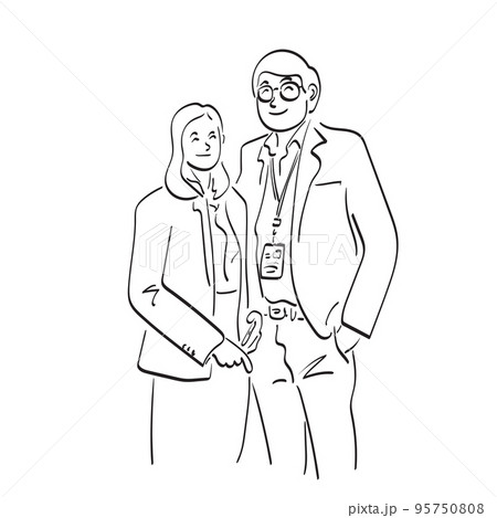line art businessman and businesswoman standing together illustration vector hand drawn isolated on white background line art businessman and businesswoman standing together illustration vector hand drawn isolated on white background 95750808