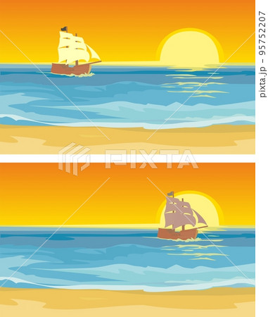 Sailboat floating on the sea. Vector flat illustration. Sailboat floating on the sea. Vector flat illustration. 95752207