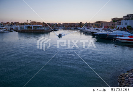 Abu Tig Marina in El Gouna, Hurghada, Red Sea Governorate, Egypt sun set view showing luxury yachts. Abu Tig Marina in El Gouna, Hurghada, Red Sea Governorate, Egypt sun set view showing luxury yachts. 95752263