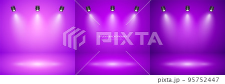 Empty violet studio abstract backgrounds with spotlight effect. Product showcase backdrop. Stage lighting. Vector illustration 95752447