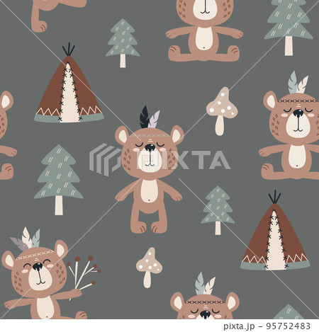 seamless pattern with vector illustrations of cute animals bears. background for baby design seamless pattern with vector illustrations of cute animals bears. background for baby design 95752483