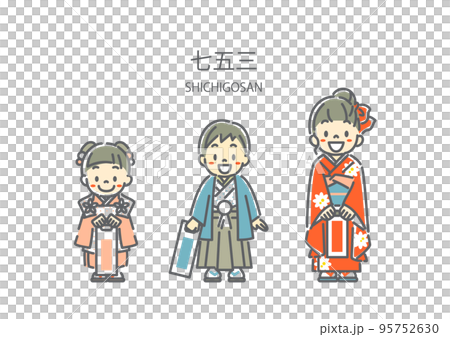 Shichigosan Children in Japanese clothes Simple and cute line drawing illustration 95752630