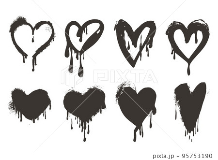 Spray ink hearts. Valentine day heart elements, ink graphic graffiti stains. Abstract paint love and romantic symbols, rough wedding neoteric vector decor Spray ink hearts. Valentine day heart elements, ink graphic graffiti stains. Abstract paint love and romantic symbols, rough wedding neoteric vector decor 95753190