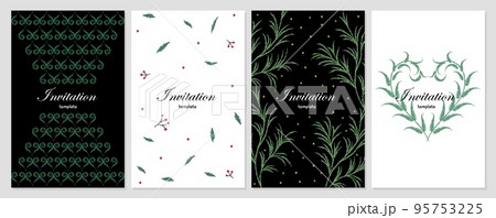 Invitation decorative template. Embroidery covers, postcards silk stitch branches and flowers. Vector creative art posters, invitations wedding or birthday design 95753225