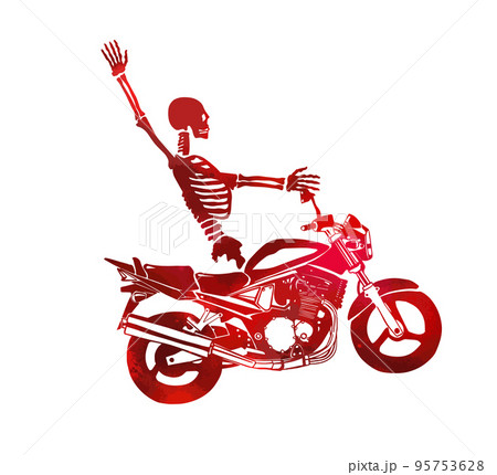 The red skeleton rides a motorcycle. Happy Halloween. Vector illustration The red skeleton rides a motorcycle. Happy Halloween. Vector illustration 95753628