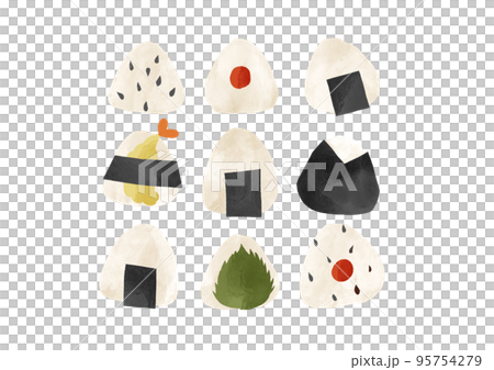 Illustration set of various rice balls 95754279