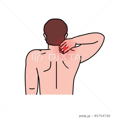 Pain in the human back neck. Ache in head, neck and back. Pain in different part of man body. Health problem of muscle pain and spinal issues. 95754730