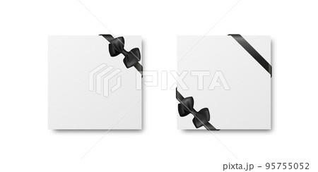 Vector Blank Funeral Square Card, Banner Template, Background with Black Silk Ribbon Bow, Corner. Design Template for Card Invitation with Black Silk Ribbon Vector Blank Funeral Square Card, Banner Template, Background with Black Silk Ribbon Bow, Corner. Design Template for Card Invitation with Black Silk Ribbon 95755052