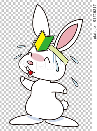 初心者マークをつけたウサギ 95756217