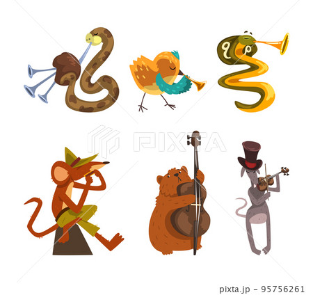 Funny Animal Character Playing Different Musical Instrument Performing Concert Vector Set 95756261