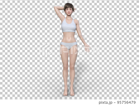 日本人3Dモデル女性の全身正面 前向きボディのイラスト 95756479
