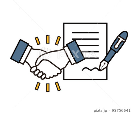 契約書と握手のビジネスシーン 契約書と握手のビジネスシーン 95756641