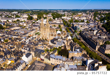 Aerial view of Quimper overlooking of Cathedral, France 95757722