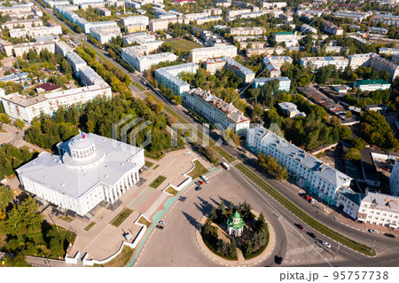 Aerial drone view of Dzerzhinsk city center 95757738