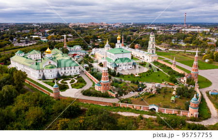 Aerial view of Epiphany Staro-Golutvin monastery. Kolomna city 95757755