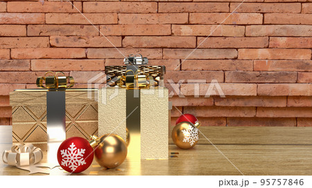 The gift box and Christmas ball on wood table for celebration concept 3d rendering The gift box and Christmas ball on wood table for celebration concept 3d rendering 95757846