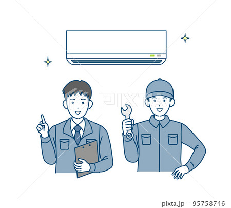 エアコン取付工事をする電気工事士の男性　空調工事のイラスト 95758746