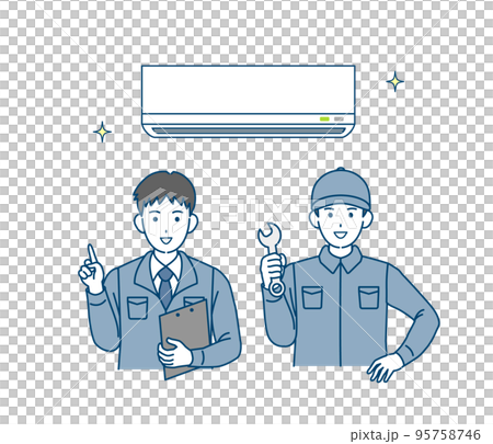エアコン取付工事をする電気工事士の男性　空調工事のイラスト 95758746