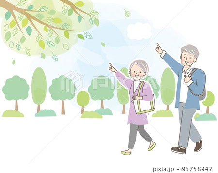人差し指を立てて案内するシニア夫婦のベクターイラスト素材 人差し指を立てて案内するシニア夫婦のベクターイラスト素材 95758947