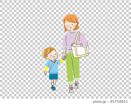 買い物に行く親子のベクターイラスト素材 95758951