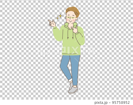笑顔で指差しする男性のベクターイラスト素材 95758952