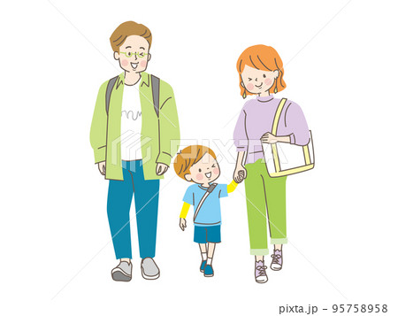 買い物に行く3人家族のベクターイラスト素材 95758958