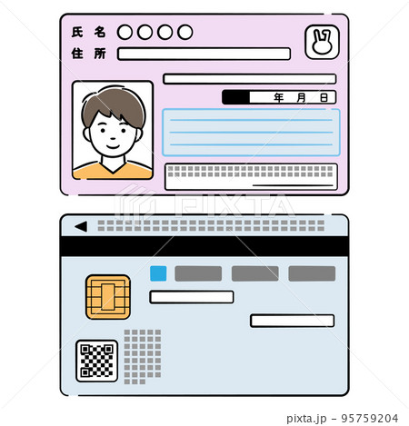 若い男性のマイナンバーカード両面のイラストセット 95759204