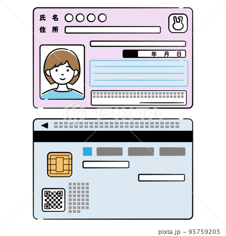 若い女性のマイナンバーカード両面のイラストセット 95759205