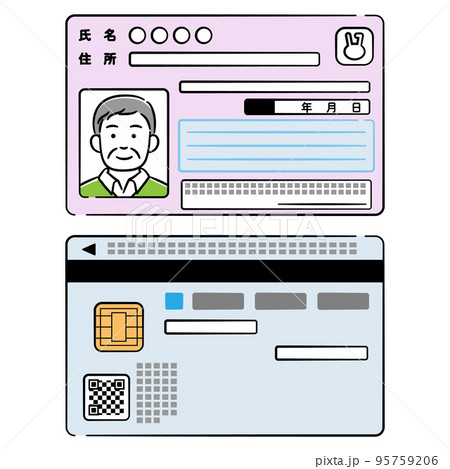 シニア男性のマイナンバーカード両面のイラストセット 95759206
