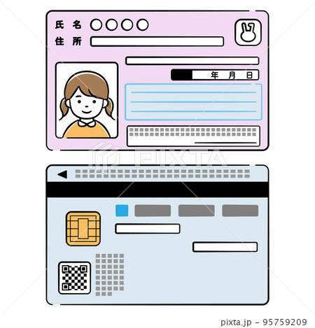 女の子のマイナンバーカード両面のイラストセット 95759209
