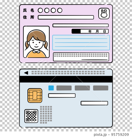 女の子のマイナンバーカード両面のイラストセット 95759209