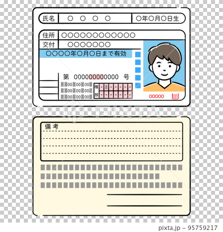 若い男性の運転免許証両面のイラストセット 95759217
