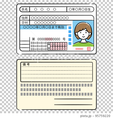 若い女性の運転免許証両面のイラストセット 95759220